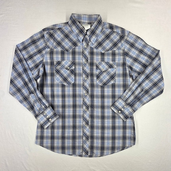 Wrangler Other - Wrangler Wrancher Mens Blue Plaid Western Pearl Snap Shirt MTW1297 L